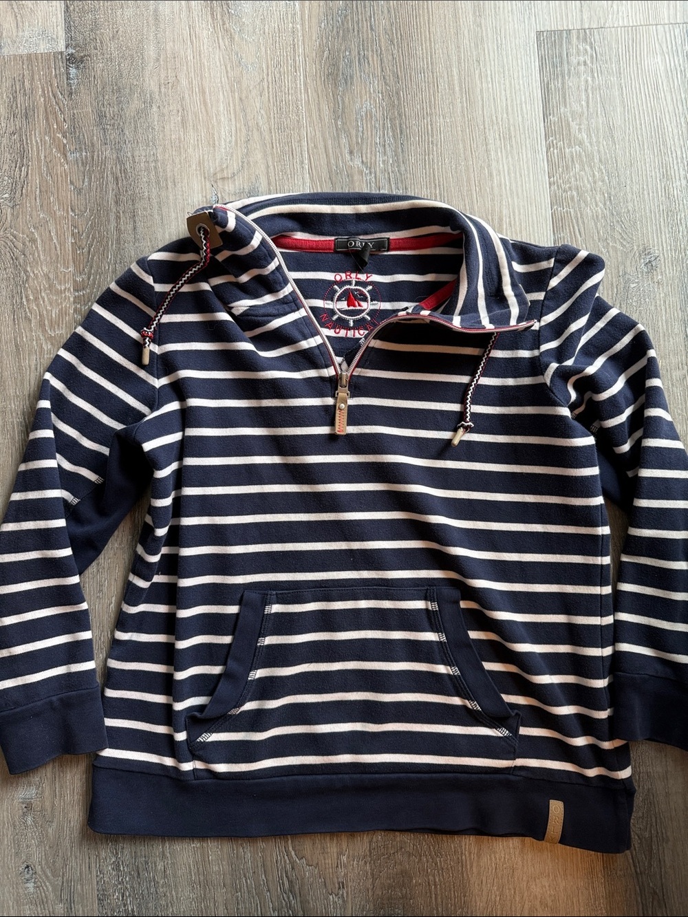 Orly New York Navy & White Striped Quarter-Zip Pullover Sweater sz m